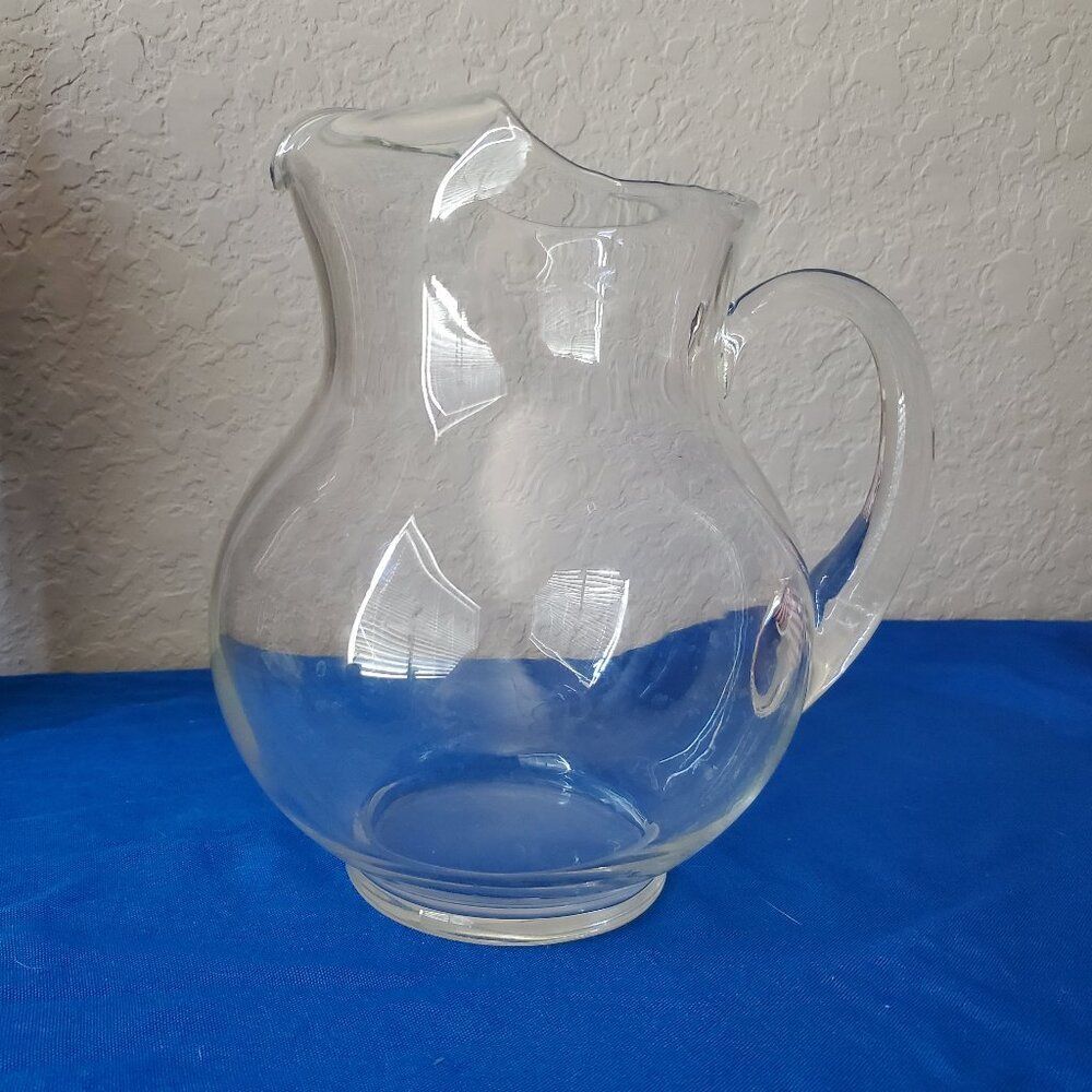 Libbey Acapulco Clear Glass Pitcher Vintage Hand Blown Optic Water Carafe